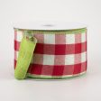 2.5  Two Sided Buffalo Plaid & Linen Ribbon: Red, White & Lime (10 Yards) For Discount