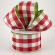 2.5  Two Sided Buffalo Plaid & Linen Ribbon: Red, White & Lime (10 Yards) For Discount