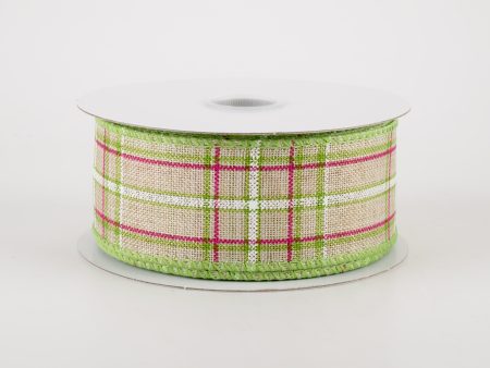 1.5  Cornelia Plaid Ribbon: Natural, Fuchsia, Green & White (10 Yards) on Sale