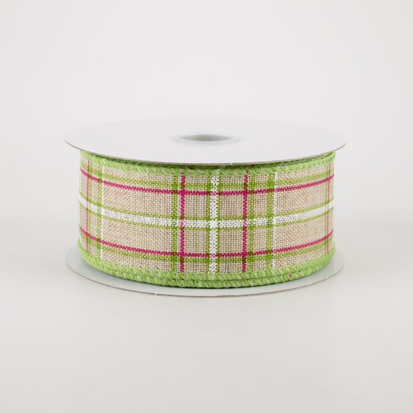 1.5  Cornelia Plaid Ribbon: Natural, Fuchsia, Green & White (10 Yards) on Sale