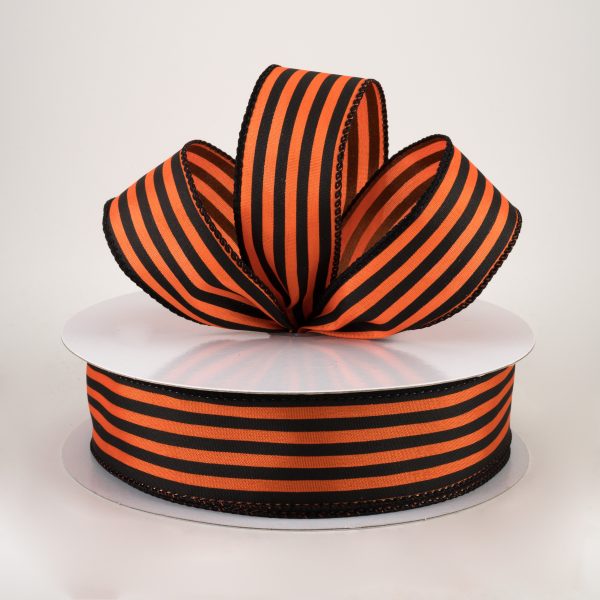 1.5  Cabana Stripes Ribbon: Black on Orange Satin (50 Yards) Cheap