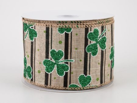 2.5  Shamrocks & Stripes Ribbon: Natural & Black (10 Yards) For Discount