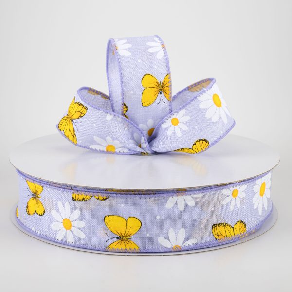 1.5  Daisies & Butterflies Linen Ribbon: Lavender (50 Yards) Online Hot Sale