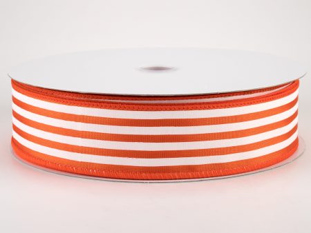 1.5  Cabana Stripes Ribbon: White on Orange Satin (50 Yards) Discount