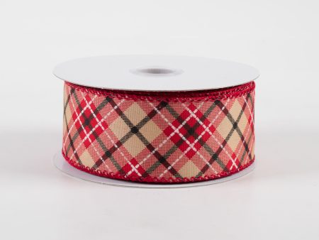 1.5  Argyle Satin Ribbon: Tan, Red, Black, Cream (10 Yards) Discount