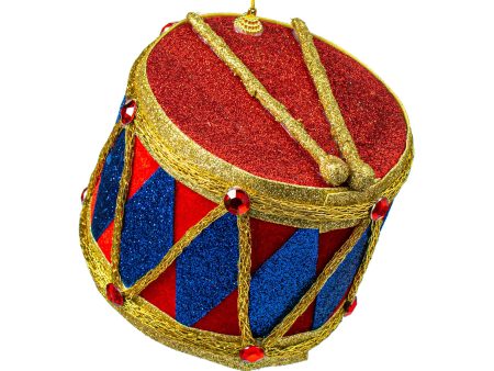 6  Harlequin Glitter Drum Ornament: Blue & Red Online Sale