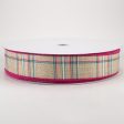 1.5  Cornelia Plaid Ribbon: Natural, Fuchsia, Turquoise & White (50 Yards) Fashion