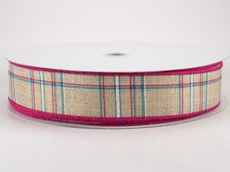 1.5  Cornelia Plaid Ribbon: Natural, Fuchsia, Turquoise & White (50 Yards) Fashion