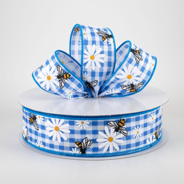 1.5  Daisies & Bees Ribbon: Cobalt Blue Gingham (50 Yards) For Cheap