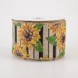 2.5  Sunflowers on Black Striped Linen Ribbon (10 Yards) For Cheap