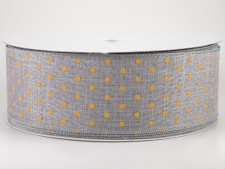 2.5  Tiny Dots Linen Ribbon: Sunflower on Grey (50 Yards) Fashion