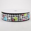 1.5  Bright Daisies and Ladybugs Ribbon: Black & White Gingham (50 Yards) Supply