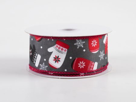 1.5  Christmas Mittens Snowflakes Ribbon: Gray (10 Yards) Supply