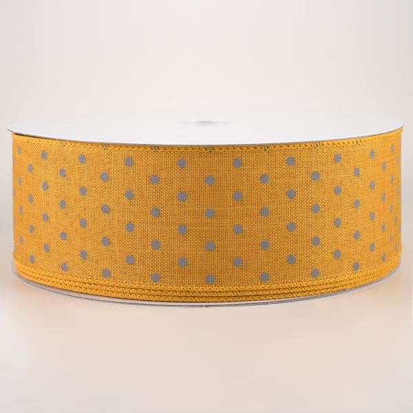 2.5  Tiny Dots Linen Ribbon: Grey on Sunflower (50 Yards) Online Hot Sale