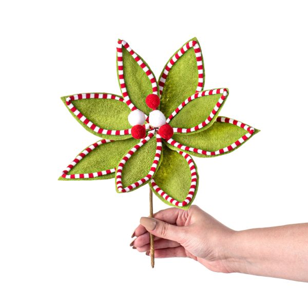 11  x 12  Velvet Peppermint Edge Poinsettia Pick: Red, White, Green For Discount