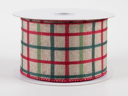 2.5  Woven Trellis Ribbon: Red, Apple & Hunter Green on Natural (10 Yards) Online Sale