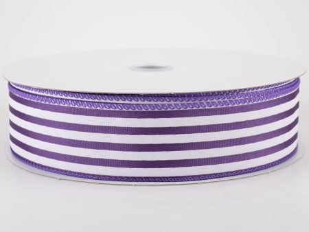 1.5  Cabana Stripes Ribbon: White on Purple Satin (50 Yards) Online