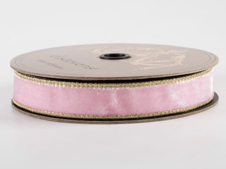 [D Stevens] 1  Lush Velvet Light Gold Back Ribbon: Strawberry Pink (10 Yards) on Sale