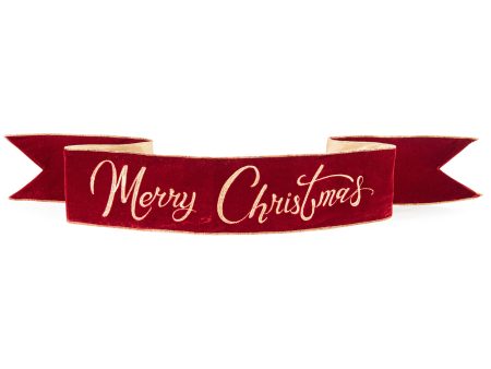 [D Stevens] 6  Merry Christmas Velvet Banner: Red For Sale