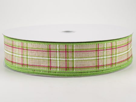 1.5  Cornelia Plaid Ribbon: Natural, Fuchsia, Green & White (50 Yards) For Discount