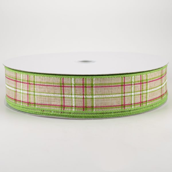 1.5  Cornelia Plaid Ribbon: Natural, Fuchsia, Green & White (50 Yards) For Discount