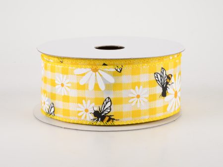 1.5  Daisies & Bees Ribbon: Yellow Gingham (10 Yards) Online Hot Sale