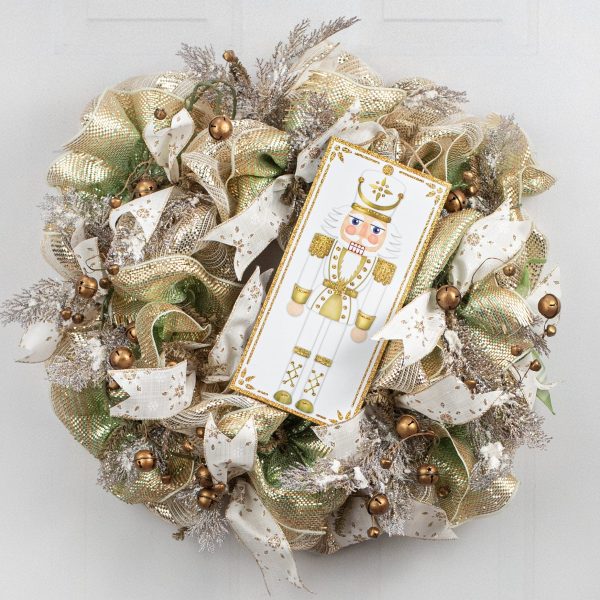 12  Wooden Sign: Glitter Nutcracker White & Gold Online Sale