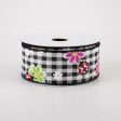 1.5  Bright Daisies and Ladybugs Ribbon: Black & White Gingham (10 Yards) Supply