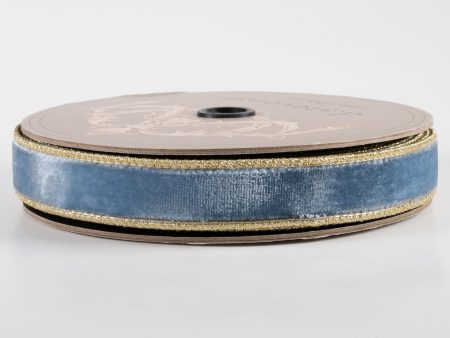 [D Stevens] 1  Lush Velvet Light Gold Back Ribbon: Dusty Blue (10 Yards) Sale