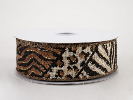 1.5  Animal Print Mania Ribbon: Natural, Brown, Gold (10 Yards) Online