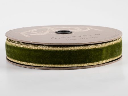 [D Stevens] 1  Lush Velvet Light Gold Back Ribbon: Green (10 Yards) Cheap