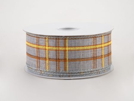 1.5  Cornelia Plaid Ribbon: Grey, Rust, Yellow (10 Yards) Cheap