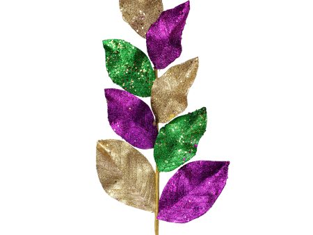 33  Glitter Magnolia Leaf Spray: Purple, Green, Gold Online