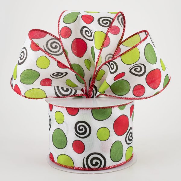 2.5  Whimsy Holiday Dots & Swirls Ribbon  (10 Yards) Online Hot Sale