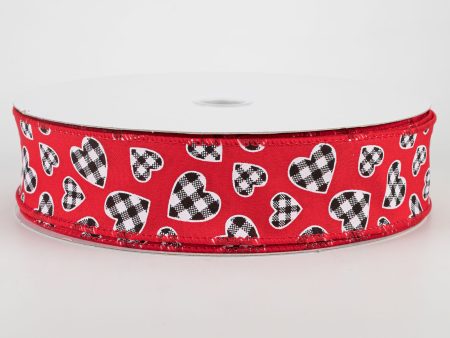 1.5  Buffalo Check Heart Ribbon: Red (50 Yards) For Cheap