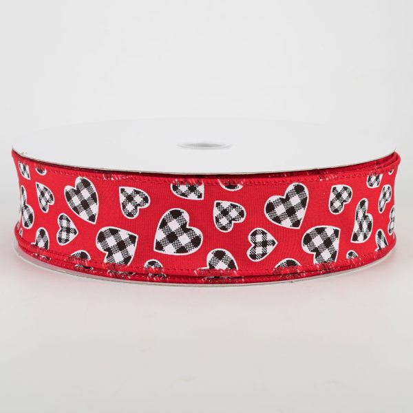 1.5  Buffalo Check Heart Ribbon: Red (50 Yards) For Cheap