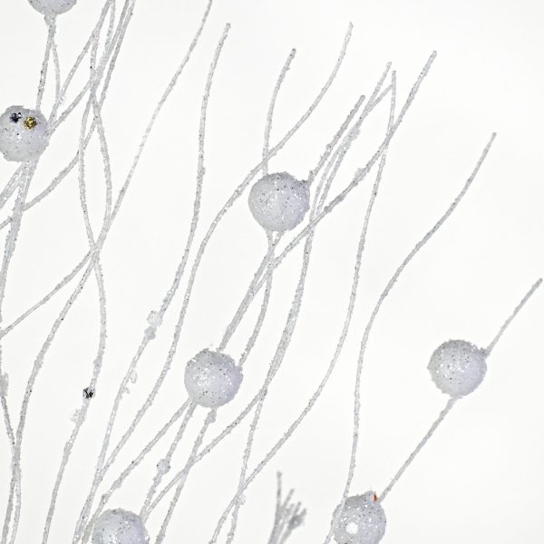 36  Glitter Ball Twig Spray: White Supply