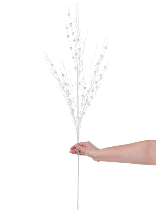 36  Glitter Ball Twig Spray: White Supply