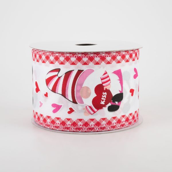 2.5  Valentine s Day Gnomes Red Gingham Edge Ribbon (10 Yards) Discount