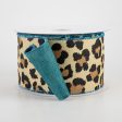 2.5  Two Sided Cheetah Print & Linen Ribbon: Teal (10 Yards) For Sale