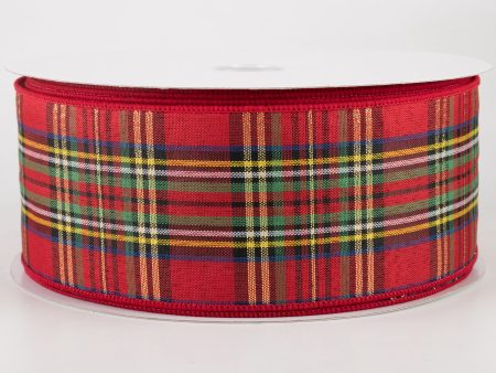 2.5  Traditional Red Tartan Plaid Ribbon (50 Yards) For Cheap