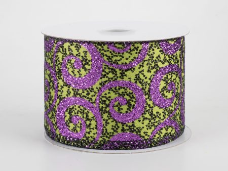 2.5  Ultra Glitter Swirls Ribbon: Lime & Purple (10 Yards) Cheap