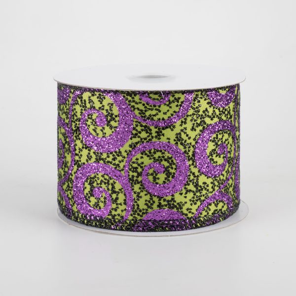 2.5  Ultra Glitter Swirls Ribbon: Lime & Purple (10 Yards) Cheap