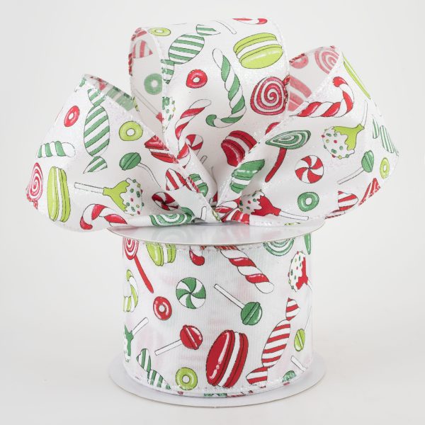 2.5  White Glitter Satin Christmas Treats Ribbon: Red & Green (10 Yards) Online