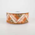 1.5  Cheetah Argyle Plaid Linen Ribbon: Orange & Ivory (10 Yards) For Cheap