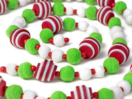 6  Yuletide Felt Stripe Ball Garland: Red, White, Green Sale