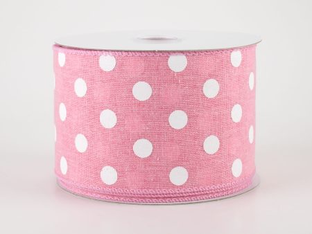 2.5  Stiff Linen Polka Dot Ribbon: Pink (10 Yards) Supply