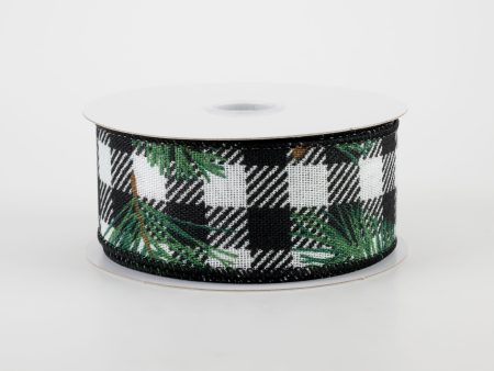 1.5  Black & White Buffalo Plaid Pine Needle Ribbon (10 Yards) For Cheap