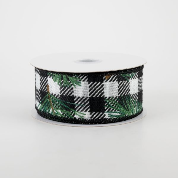 1.5  Black & White Buffalo Plaid Pine Needle Ribbon (10 Yards) For Cheap