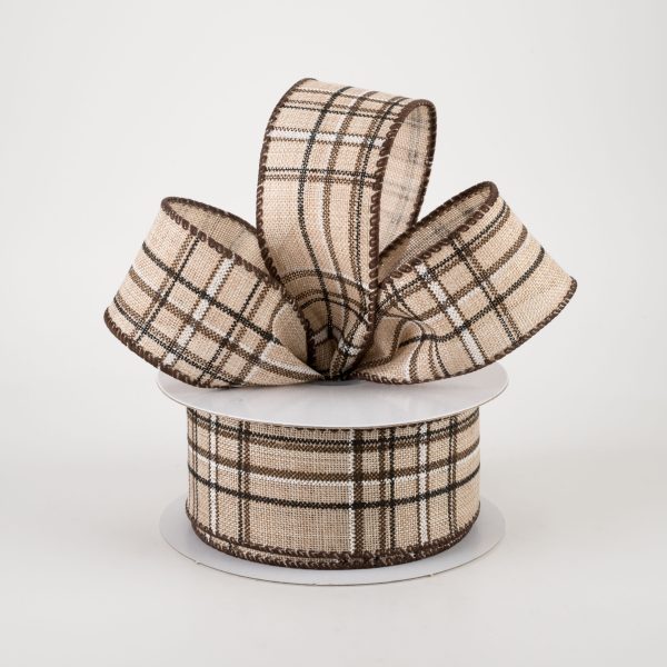 1.5  Cornelia Plaid Ribbon: Brown, Black & White (10 Yards) For Sale